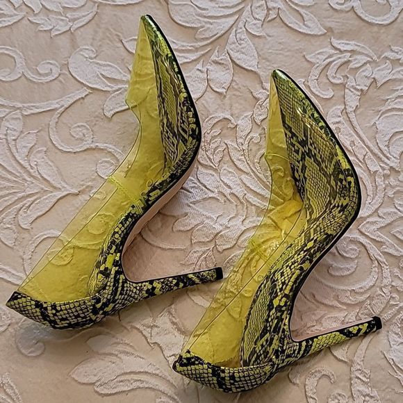 Jessica Simpson Green Transparent Snakeskin Print Heels - Picture 11 of 15
